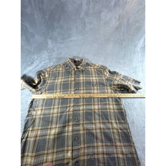 Ecko Unlimited mens Large Plaid Button-Up Short Sleeve tan multi color - Picture 12 of 16